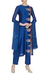 Buy_Rajat & Shraddha_Blue Round Royal Chanderi Silk Resham Thread Embroidered Kurta Set  _at_Aza_Fashions