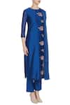 Rajat & Shraddha_Blue Round Royal Chanderi Silk Resham Thread Embroidered Kurta Set  _Online_at_Aza_Fashions