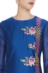 Rajat & Shraddha_Blue Round Royal Chanderi Silk Resham Thread Embroidered Kurta Set  _at_Aza_Fashions