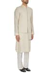 Kunal Anil Tanna_Off White Ivory Chanderi Textured High-low Bandhi Jacket  _Online_at_Aza_Fashions