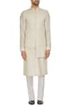 Shop_Kunal Anil Tanna_Off White Ivory Chanderi Textured High-low Bandhi Jacket  _Online_at_Aza_Fashions