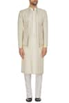 Shop_Kunal Anil Tanna_Off White Ivory Chanderi Front Open Bandhgala Jacket  _Online_at_Aza_Fashions