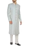 Buy_Kunal Anil Tanna_Blue Spun Silk Embroidered Powder Sherwani With Buttons And Pants  _at_Aza_Fashions