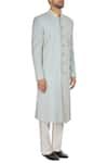 Kunal Anil Tanna_Blue Spun Silk Embroidered Powder Sherwani With Buttons And Pants  _Online_at_Aza_Fashions