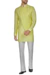Buy_Kunal Anil Tanna_Yellow Spun Silk Overlap Lucknowi Bandi Jacket _at_Aza_Fashions