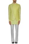 Shop_Kunal Anil Tanna_Yellow Spun Silk Overlap Lucknowi Bandi Jacket _Online_at_Aza_Fashions
