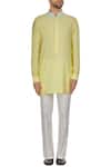 Shop_Kunal Anil Tanna_Yellow Spun Silk Kurta And Pant Set  _Online_at_Aza_Fashions