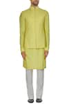 Shop_Kunal Anil Tanna_Yellow Spun Silk Criss Cross Textured Bandi Jacket _Online_at_Aza_Fashions