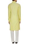 Shop_Kunal Anil Tanna_Yellow Spun Silk Checks Textured Long Kurta Set  _at_Aza_Fashions