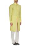 Kunal Anil Tanna_Yellow Spun Silk Checks Textured Long Kurta Set  _Online_at_Aza_Fashions