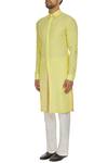 Buy_Kunal Anil Tanna_Yellow Spun Silk Checks Textured Long Kurta Set  _Online_at_Aza_Fashions