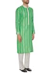 Kunal Anil Tanna_Green Spun Silk Silver Gota Embroidered Kurta Set  _Online_at_Aza_Fashions