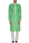 Shop_Kunal Anil Tanna_Green Spun Silk Silver Gota Embroidered Kurta Set  _Online_at_Aza_Fashions