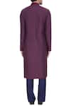 Shop_Kunal Anil Tanna_Wine Spun Silk Textured Overlap Kurta With Blue Pants  _at_Aza_Fashions