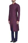 Buy_Kunal Anil Tanna_Wine Spun Silk Textured Overlap Kurta With Blue Pants  _Online_at_Aza_Fashions