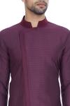 Kunal Anil Tanna_Wine Spun Silk Textured Overlap Kurta With Blue Pants  _at_Aza_Fashions