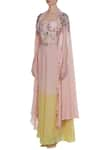 Buy_Mani Bhatia_Yellow Cotton Silk Embroidered Sequins Sweetheart Ombre And Bugle Bead Cape Set _Online_at_Aza_Fashions