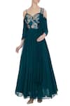 Buy_Mani Bhatia_Green Cold-shoulder Corset Pleated Anarkali With Cancan Underlayer_at_Aza_Fashions