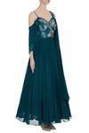 Mani Bhatia_Green Cold-shoulder Corset Pleated Anarkali With Cancan Underlayer_Online_at_Aza_Fashions