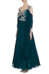 Buy_Mani Bhatia_Green Georgette Cold-shoulder Corset Pleated Anarkali With Cancan Underlayer _Online_at_Aza_Fashions