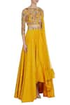 Mani Bhatia_Yellow Raw Silk Embroidered Sequins Round High-low Lehenga Set _Online_at_Aza_Fashions