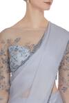 Buy_Pooja Peshoria_Grey Organza Silk Embroidered Floral Round Hand Sequin Saree With Blouse _Online_at_Aza_Fashions