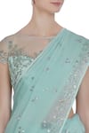 Buy Pooja Peshoria Blue Organza Embroidered Floral Round Hand Saree With Blouse Online at Aza Fashions Buy_Pooja Peshoria_Blue Organza Embroidered Floral Round Hand Saree With Blouse _Online_at_Aza_Fashions