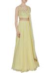 Pooja Peshoria Yellow Georgette Embroidered Floral Round Sequin And Cutdana Hand Lehenga Set Online at Aza Fashions Pooja Peshoria_Yellow Georgette Embroidered Floral Round Sequin And Cutdana Hand Lehenga Set _Online_at_Aza_Fashions