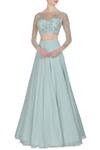Buy_Pooja Peshoria_Blue Crepe Silk Embroidered Floral Round Hand Lehenga Set _at_Aza_Fashions