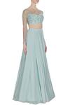 Pooja Peshoria_Blue Crepe Silk Embroidered Floral Round Hand Lehenga Set _Online_at_Aza_Fashions