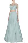 Buy_Pooja Peshoria_Blue Crepe Silk Embroidered Floral Round Hand Lehenga Set _Online_at_Aza_Fashions