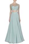 Shop_Pooja Peshoria_Blue Crepe Silk Embroidered Floral Round Hand Lehenga Set _Online_at_Aza_Fashions