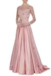 Buy_Pooja Peshoria_Pink Satin Bridal Flared Gown In Crystals And Sequin Work _at_Aza_Fashions