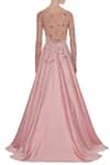 Shop_Pooja Peshoria_Pink Satin Bridal Flared Gown In Crystals And Sequin Work _at_Aza_Fashions