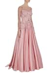 Pooja Peshoria_Pink Satin Bridal Flared Gown In Crystals And Sequin Work _Online_at_Aza_Fashions