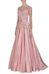 Buy_Pooja Peshoria_Pink Satin Bridal Flared Gown In Crystals And Sequin Work _Online_at_Aza_Fashions