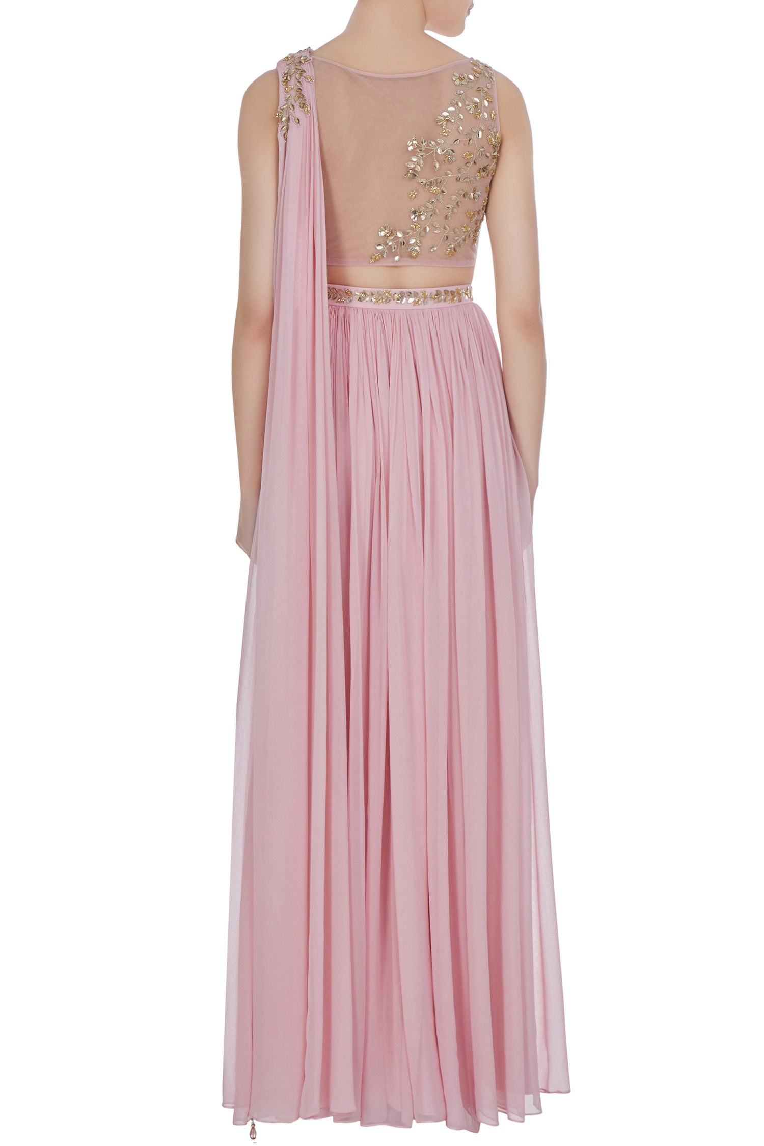 Shop Pooja Peshoria Pink Georgette Embroidered Crystal Mukiash And Cutdana Hand Lehenga Set at Aza Fashions Shop_Pooja Peshoria_Pink Georgette Embroidered Crystal Mukiash And Cutdana Hand Lehenga Set _at_Aza_Fashions