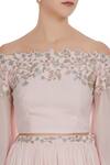 Pooja Peshoria Pink Georgette Embroidered Crystal Off Shoulder And Cutdana Blouse With Lehenga at Aza Fashions Pooja Peshoria_Pink Georgette Embroidered Crystal Off Shoulder And Cutdana Blouse With Lehenga _at_Aza_Fashions