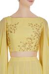 Pooja Peshoria Yellow Georgette Embroidered Cut Dana Hand And Sequin Draped Blouse With Lehenga at Aza Fashions Pooja Peshoria_Yellow Georgette Embroidered Cut Dana Hand And Sequin Draped Blouse With Lehenga _at_Aza_Fashions