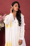 Buy_Ruh Clothing_White Organic Cotton Embroidered Tepchi Work V Neck Anarkali Set _Online_at_Aza_Fashions