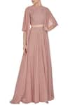 Buy_Pooja Peshoria_Pink Georgette Embroidered Draped Sleeves Crop Top With High Waist Pleated Skirt _at_Aza_Fashions