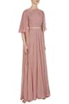 Pooja Peshoria_Pink Georgette Embroidered Draped Sleeves Crop Top With High Waist Pleated Skirt _Online_at_Aza_Fashions