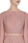 Pooja Peshoria_Pink Georgette Embroidered Draped Sleeves Crop Top With High Waist Pleated Skirt _at_Aza_Fashions