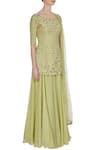 Pooja Peshoria Green Crepe Silk And Net Hand Embroidered Dabka & Pearl Kurta Set Online at Aza Fashions Pooja Peshoria_Green Crepe Silk And Net Hand Embroidered Dabka & Pearl Kurta Set _Online_at_Aza_Fashions