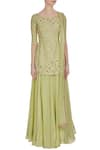 Shop Pooja Peshoria Green Crepe Silk And Net Hand Embroidered Dabka & Pearl Kurta Set Online at Aza Fashions Shop_Pooja Peshoria_Green Crepe Silk And Net Hand Embroidered Dabka & Pearl Kurta Set _Online_at_Aza_Fashions