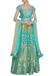 Buy_Neha Khullar_Blue Chanderi Silk Embroidered Zari Square Neck Lehenga Set  _at_Aza_Fashions