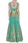 Shop_Neha Khullar_Blue Chanderi Silk Embroidered Zari Square Neck Lehenga Set  _at_Aza_Fashions