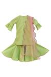 Shop_Fayon Kids_Green Crepe, Chiffon Embroidery, Zari Crinkle Kurta With Sharara And Dupatta _at_Aza_Fashions
