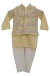 Buy_Fayon Kids_Yellow Cotton, Silk Embroidery Jacket With Kurta And Churidar _at_Aza_Fashions