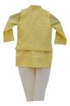 Shop_Fayon Kids_Yellow Cotton, Silk Embroidery Jacket With Kurta And Churidar _at_Aza_Fashions